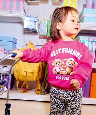 Sweat en molleton doux imprimé fantaisie bébé fille vue4 - GEMO 4G BEBE - GEMO
