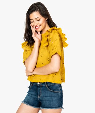 Blouse à manches courtes volantées avec broderie anglaise vue1 - FOLLOW ME 2 - GEMO