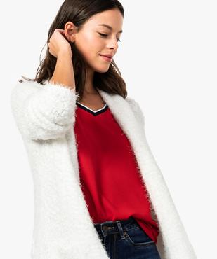 Gilet femme col châle porté ouvert en maille duveteuse vue2 - FOLLOW ME - GEMO