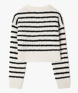 Pull rayé à col rond coupe courte fille vue3 - GEMO (JUNIOR) - GEMO