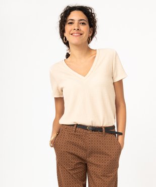 Tee-shirt à manches courtes et col V femme vue1 - GEMO(FEMME PAP) - GEMO