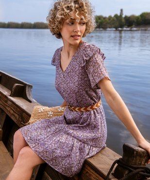 Robe femme à motifs fleuris et volants sur les épaules vue5 - GEMO(FEMME PAP) - GEMO