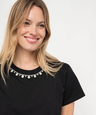 Tee-shirt droit à manches courtes et strass femme vue2 - GEMO(FEMME PAP) - GEMO