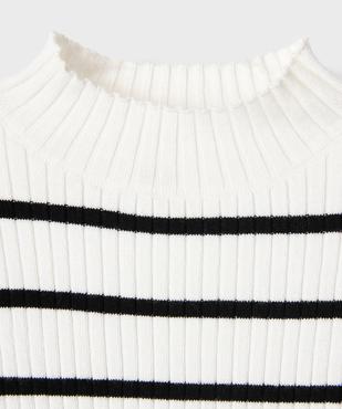 Pull rayé en maille côtelée à col montant fille vue3 - GEMO 4G FILLE - GEMO