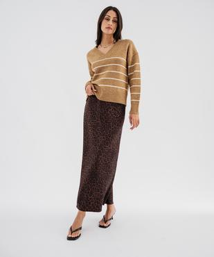 Pull rayé à col V coupe loose femme vue1 - GEMO(FEMME PAP) - GEMO