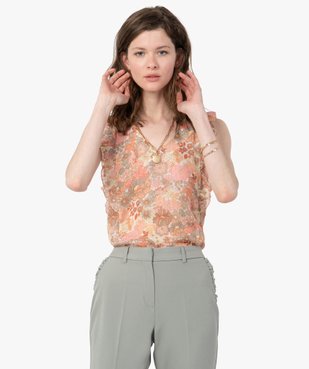 Blouse femme sans manches en voile à motifs fleuris vue1 - GEMO(FEMME PAP) - GEMO