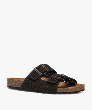 Sandales femme mules plates en cuir sur semelle liège vue2 - GEMO (CASUAL) - GEMO