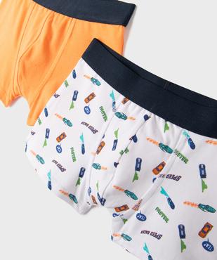 Boxers en coton stretch uni et motifs voitures garçon (lot de 2) vue2 - GEMO 4G GARCON - GEMO
