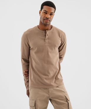 Tee-shirt manches longues en coton piqué avec col tunisien homme vue3 - GEMO 4G HOMME - GEMO
