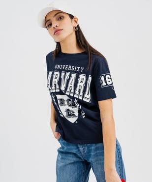 Tee-shirt manches courtes imprimé coupe courte femme - Harvard University vue2 - HARVARD - GEMO