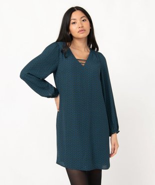 Robe droite imprimée à manches longues et col V fantaisie femme vue1 - GEMO 4G FEMME - GEMO