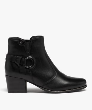 Boots femme dessus en cuir uni à talon carré avec zip vue1 - GEMO(URBAIN) - GEMO
