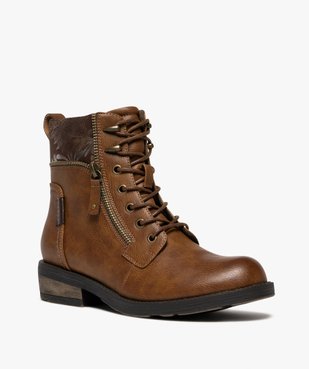 Boots femme à lacets avec col fantaisie et zip  vue3 - EMILIA ROSA - GEMO