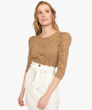 Tee-shirt femme en broderie anglaise avec manches bouffantes vue2 - GEMO(FEMME PAP) - GEMO