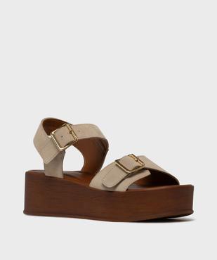 Sandales en cuir suédé à semelle plateforme femme - Tanéo vue2 - TANEO - GEMO