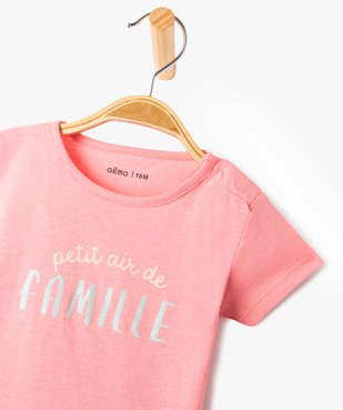 Tee-shirt bébé fille avec manches courtes et message pailleté vue2 - GEMO(BEBE DEBT) - GEMO