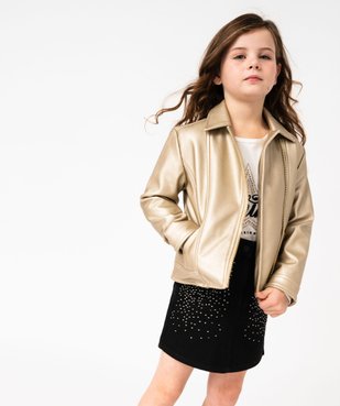 Blouson biker en cuir imitation fille vue1 - GEMO (ENFANT) - GEMO