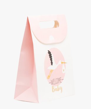 Sac cadeau bébé fille avec motif cigogne en papier recyclé vue1 - GEMO (ACCESS) - GEMO