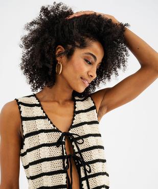 Gilet sans manches en maille ajourée à rayures femme vue2 - GEMO(FEMME PAP) - GEMO