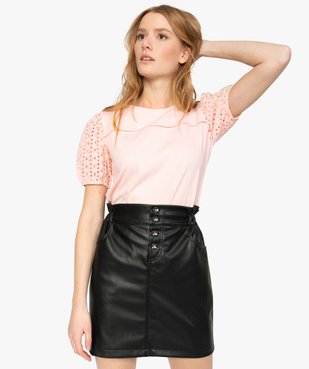 Tee-shirt femme à manches bouffantes en broderie anglaise vue1 - GEMO(FEMME PAP) - GEMO