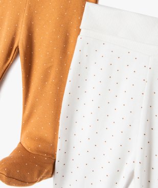 Pantalon bébé en maille souple imprimée pois avec pieds (lot de 2) vue2 - GEMO 4G BEBE - GEMO