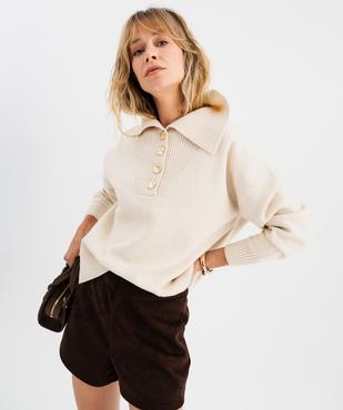Pull col polo boutonné femme vue1 - GEMO(FEMME PAP) - GEMO