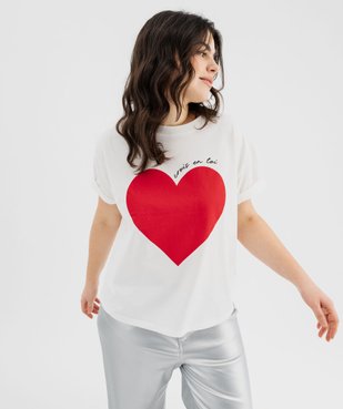 Tee-shirt manches courtes à motif coeur femme grande taille vue1 - GEMO (G TAILLE) - GEMO
