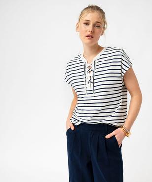 Tee-shirt à manches courtes à rayures femme - LuluCastagnette vue1 - LULUCASTAGNETTE - GEMO