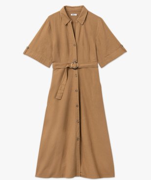 Robe chemise longue à manches courtes en lin et viscose femme vue4 - GEMO 4G FEMME - GEMO