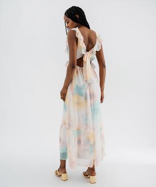 Robe longue en voile à dos-nu et volants femme vue3 - GEMO 4G FEMME - GEMO