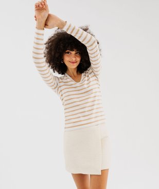 Tee-shirt manches longues et col V à rayures femme vue4 - GEMO 4G FEMME - GEMO