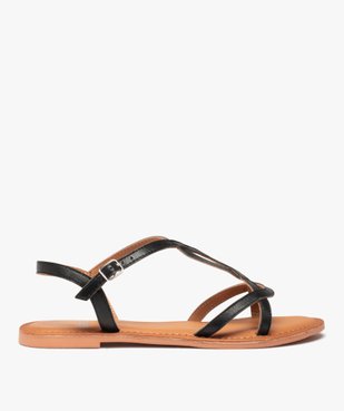 Sandales femme à talon plat et fines brides en cuir uni vue1 - GEMO (CASUAL) - GEMO