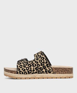 Mules double bride en textile à motif léopard avec semelle plateforme femme - 5 Miles vue3 - 5 MILES - GEMO
