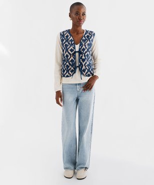 Tee-shirt manches longues en maille gaufrée avec basques femme vue5 - GEMO(FEMME PAP) - GEMO