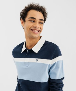Polo à manches longues tricolore avec col chemise homme vue2 - GEMO 4G HOMME - GEMO