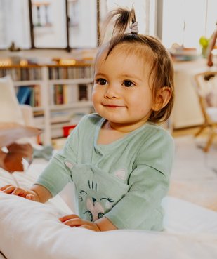 Pyjama en velours ouverture devant à motif chat bébé fille vue1 - GEMO 4G BEBE - GEMO