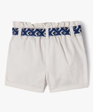 Short en toile de coton taille haute avec ceinture à nouer fille vue3 - GEMO 4G FILLE - GEMO