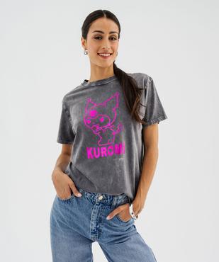 Tee-shirt manches courtes délavé à motif pailleté femme - Kuromi  vue1 - KUROMI - GEMO
