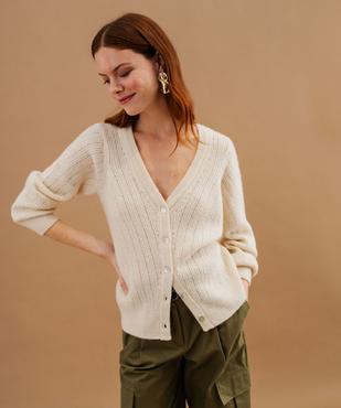 Gilet en maille ajourée à col V femme vue1 - GEMO(FEMME PAP) - GEMO