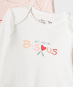 Bodies manches longues avec messages bébé fille (lot de 3) vue4 - GEMO 4G BEBE - GEMO