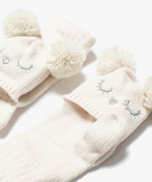 Gants fille 2-en-1 avec pompons et détails pailletés vue2 - GEMO (ENFANT) - GEMO