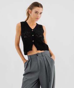 Débardeur en maille ajourée à boutonnière femme vue1 - GEMO 4G FEMME - GEMO