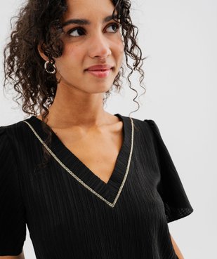 Blouse à manches courtes et grand col V en matière froissée femme vue2 - GEMO(FEMME PAP) - GEMO