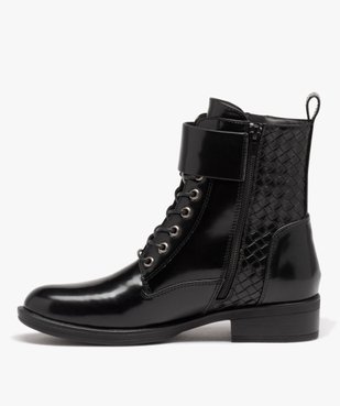 Boots femme vernies à talon plat avec zip et bride à boucle vue4 - GEMO (CASUAL) - GEMO