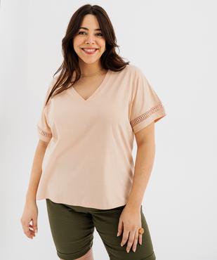 Tee-shirt manches courtes avec détails brodés femme grande taille vue1 - GEMO 4G GT - GEMO