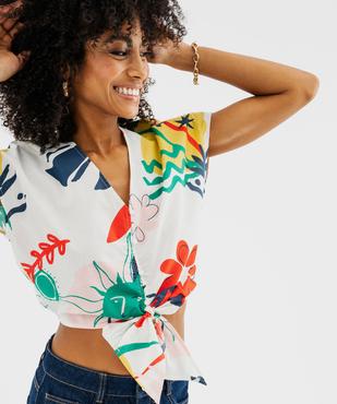 Blouse sans manches loose imprimée à nouer femme vue2 - GEMO(FEMME PAP) - GEMO