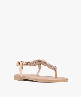 Sandales fille avec brides entre-doigts effet métallisé et à strass vue2 - GEMO (ENFANT) - GEMO