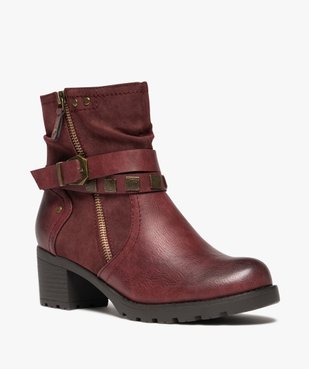 Boots femme zippées à talon carré et semelle crantée col plissé vue3 - EMILIA ROSA - GEMO