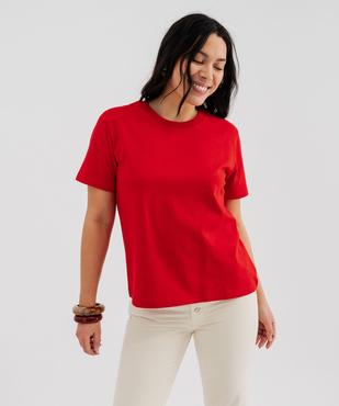 Tee-shirt manches courtes et col rond uni en coton résistant femme vue1 - GEMO(FEMME PAP) - GEMO