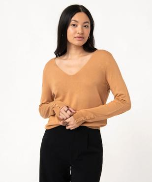 Pull en maille fine à col V et boutons fantaisie femme vue1 - GEMO 4G FEMME - GEMO